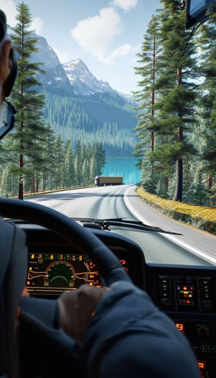 A driver using an AI agent in the cab of a haulage truck