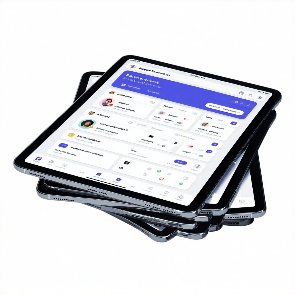 A stack of tablets with a Rayvencreated app on them